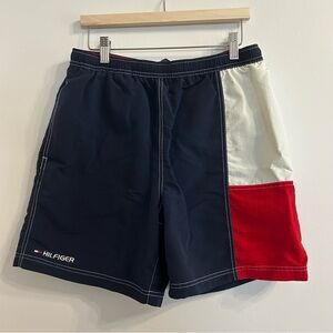 Vintage Tommy Hilfiger Men’s Small Swim Bottoms Drawstring Colorblock Logo Navy